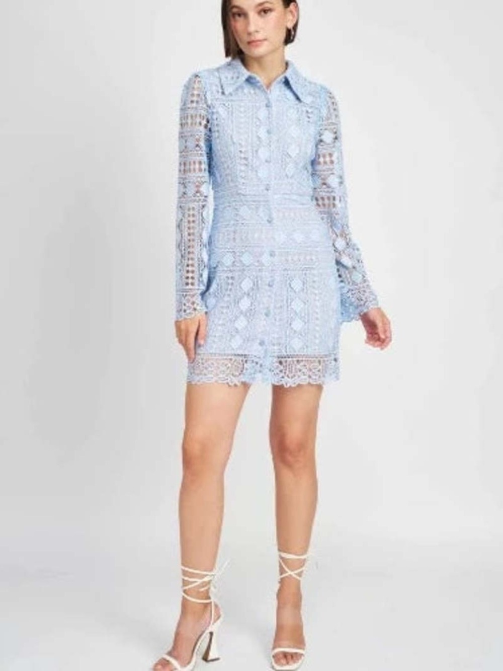 En Saison Light Blue Crochet Mini Dress